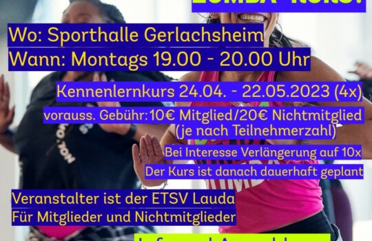 ZUMBA – neuer Kurs von 24.04. bis 22.05.2023